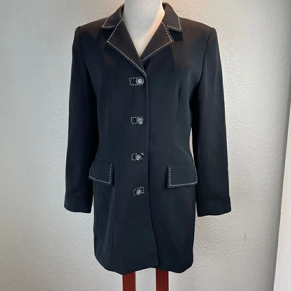 Sag HarborSuit Black and White Stitched Blazer EUC